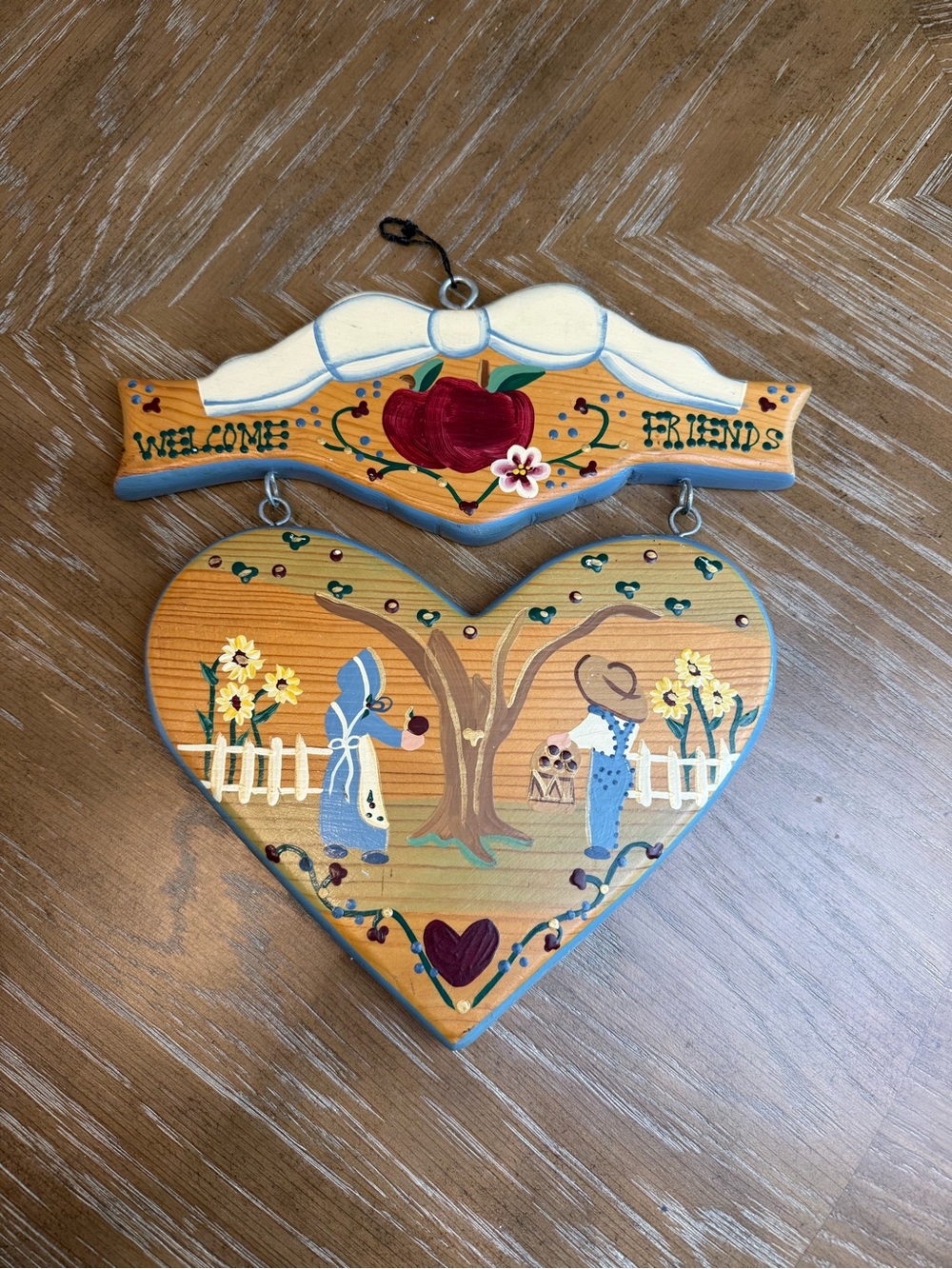 JDI Inc. Handmade Wooden Heart Hanging Sign Welcome Friends Cottagecore Apple